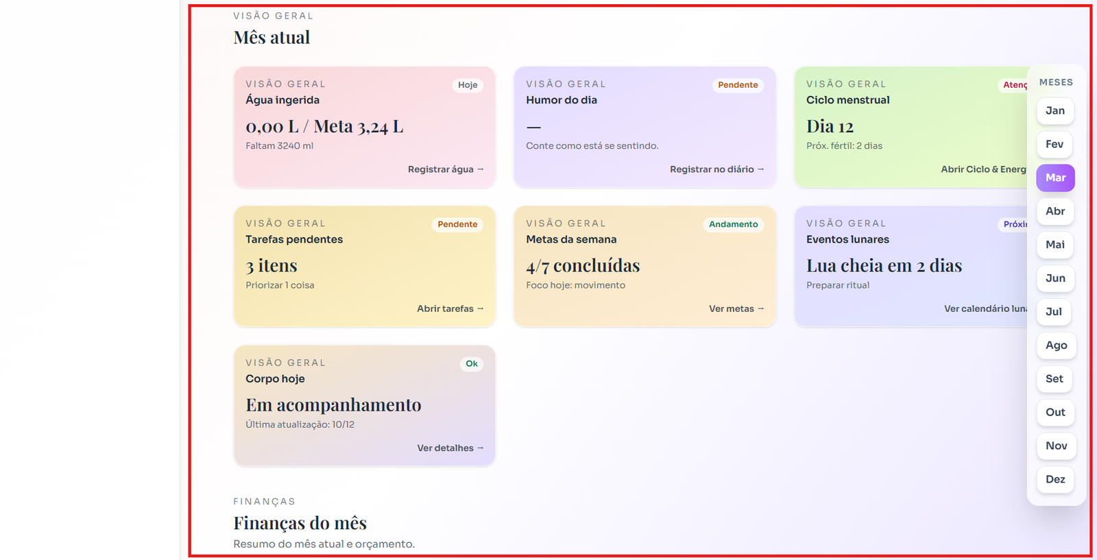 Print da tela - Dashboard