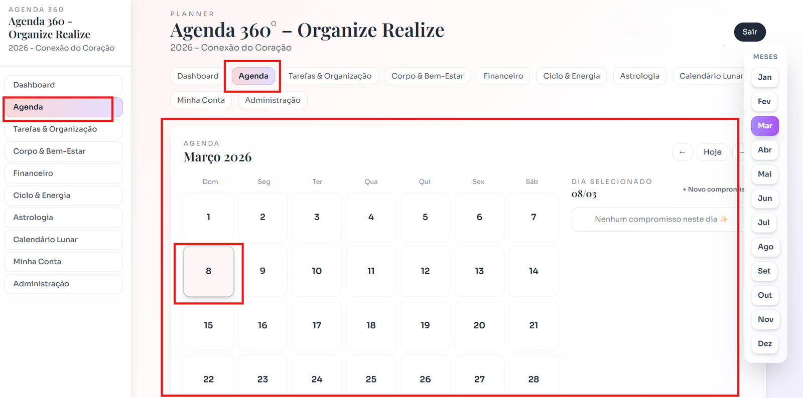 Print da tela - Agenda