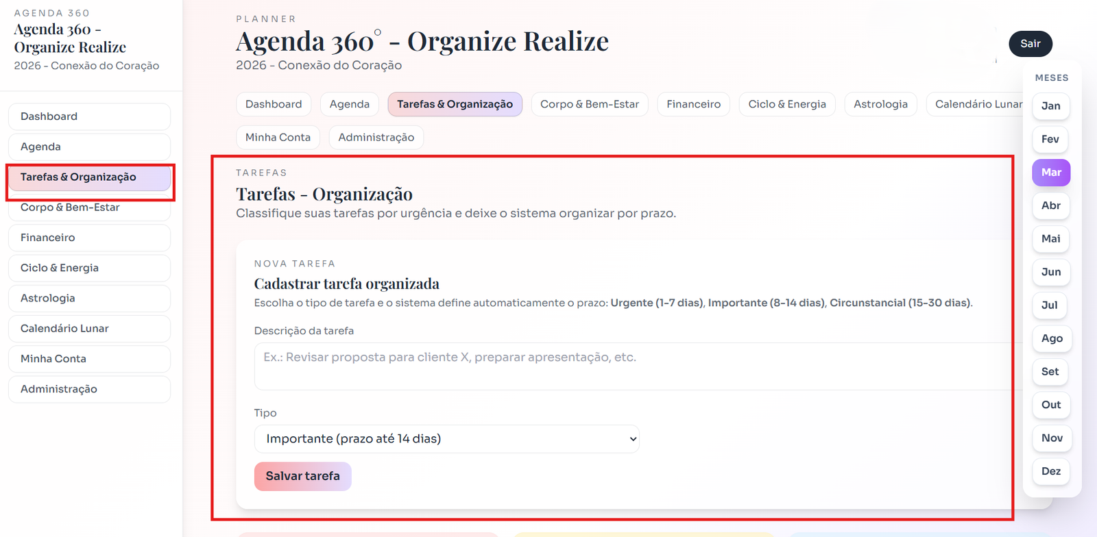 Print da tela - Tarefas
