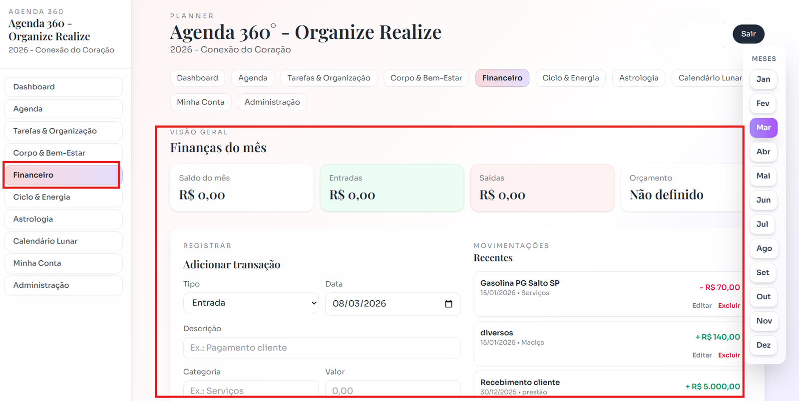 Print da tela - Financeiro