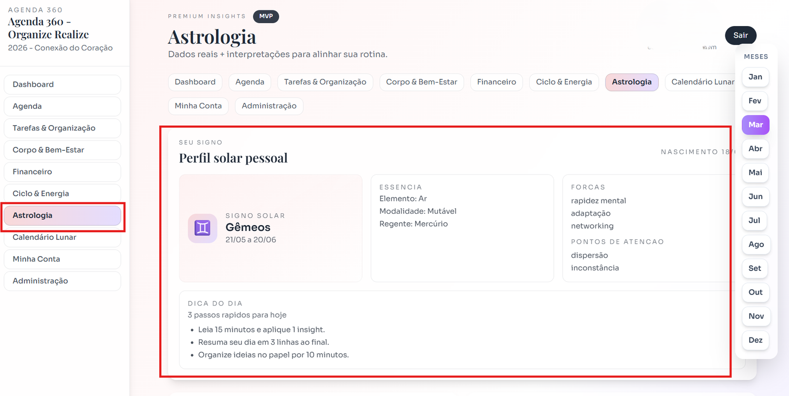 Print da tela - Astrologia